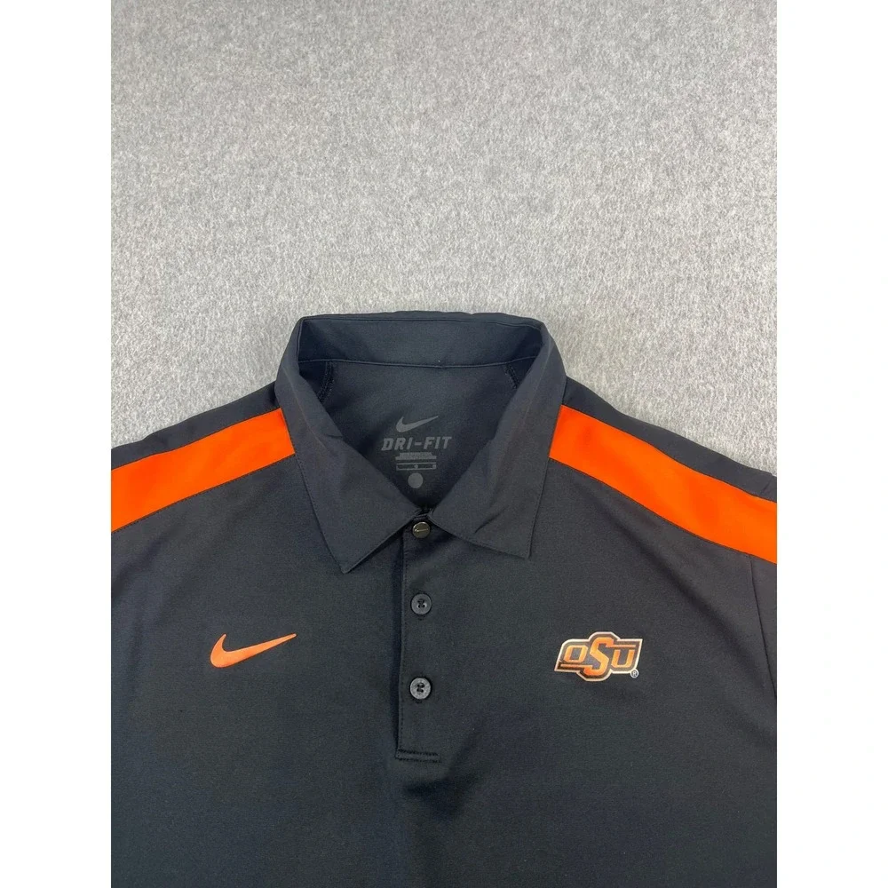 Oklahoma State University Polo Shirt Mens L Black Nike Dri Fit OSU Cowboys